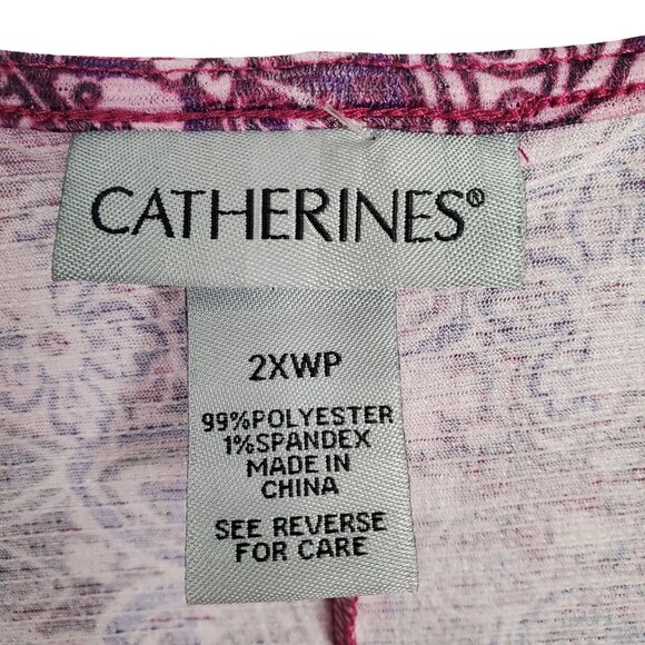 Catherines Size 2X P Top V Neck Light Jersey Knit Paisley Rhinestone Accents - Picture 4 of 10